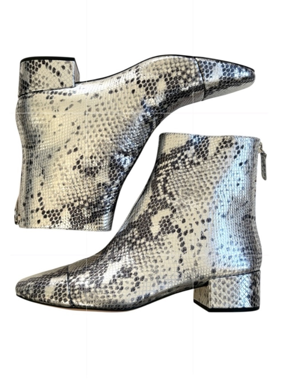 Like New J. Crew Leather Leona Metallic Snakeskin Boots Silver Black Size 7